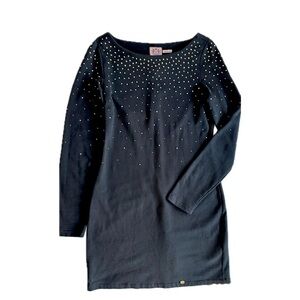 Juicy Couture Gold Beaded Accent Black A-Line Cocktail Dress Long Sleeve Small